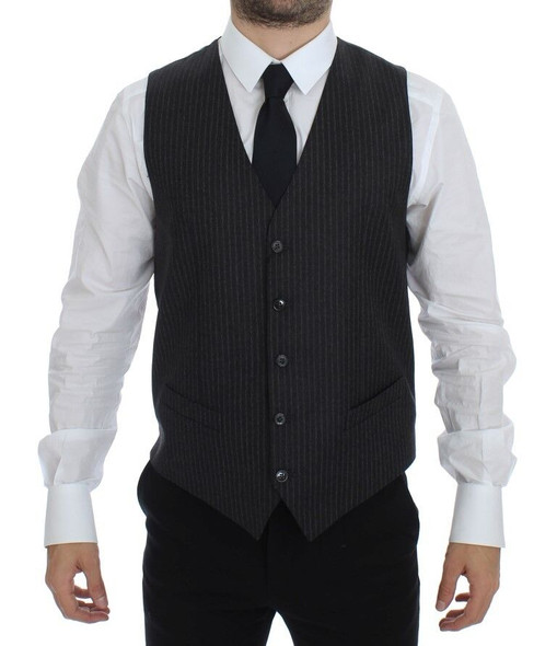 Gray Striped Wool Single Breasted Vest GSS12009 Gray Striped Wool Single Breasted Vest GSS12009