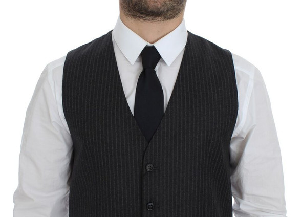 Gray Striped Wool Single Breasted Vest GSS12009 Gray Striped Wool Single Breasted Vest GSS12009