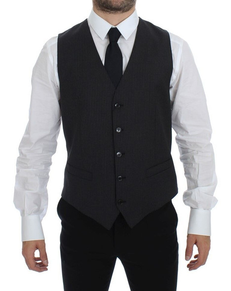 Gray Striped Wool Single Breasted Vest GSS12004 Gray Striped Wool Single Breasted Vest GSS12004