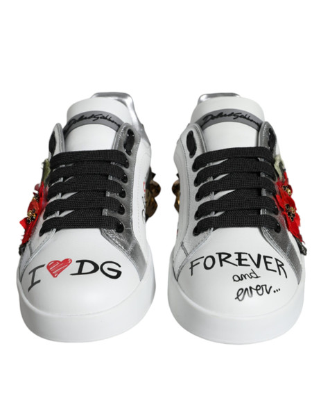 White Leather Floral Studded Sneakers Shoes White Leather Floral Studded Sneakers Shoes