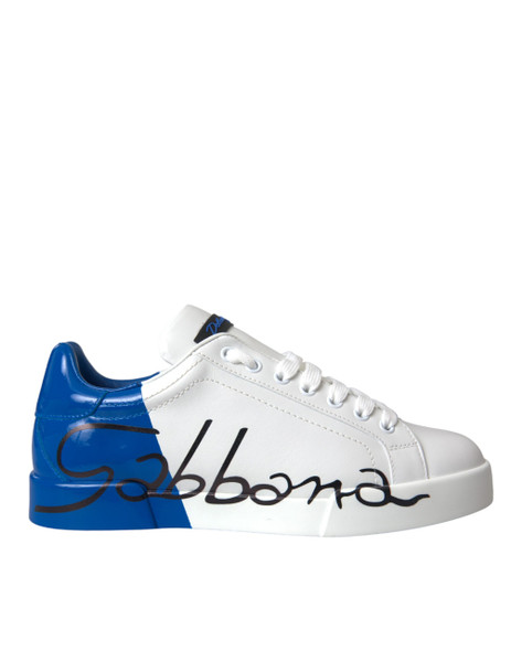 White Blue Leather Logo Low Top Sneakers Shoes White Blue Leather Logo Low Top Sneakers Shoes