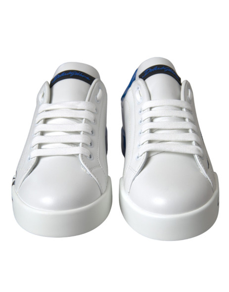 White Blue Leather Logo Low Top Sneakers Shoes White Blue Leather Logo Low Top Sneakers Shoes