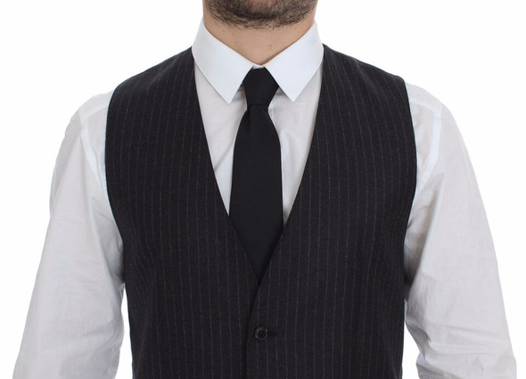 Gray Striped Wool Logo Vest Gilet Vests Gray Striped Wool Logo Vest Gilet Vests