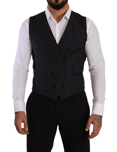 Dolce & Gabbana Gray Striped Double Breasted Waistcoat Vest Dolce & Gabbana Gray Striped Double Breasted Waistcoat Vest