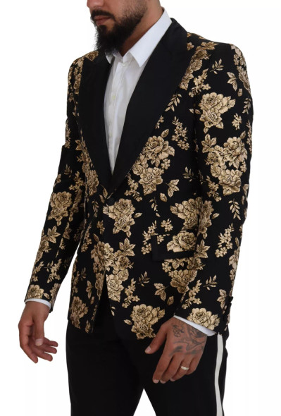 Dolce & Gabbana Gold Black Floral Embroidered Jacket Blazer Dolce & Gabbana Gold Black Floral Embroidered Jacket Blazer