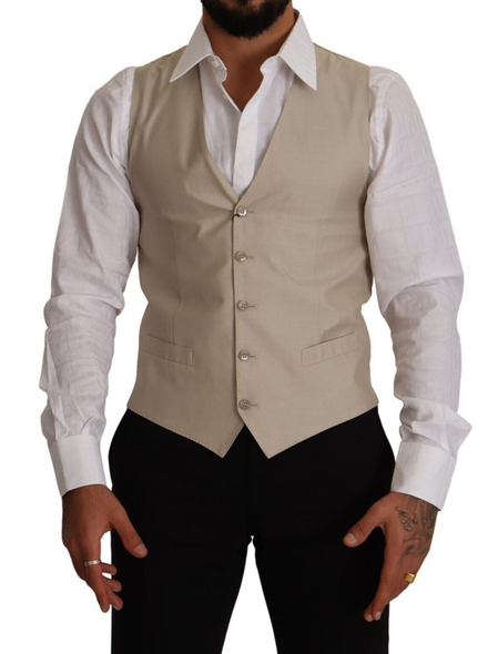 Dolce & Gabbana Beige Cotton Silk Slim Fit Waistcoat Vest Dolce & Gabbana Beige Cotton Silk Slim Fit Waistcoat Vest