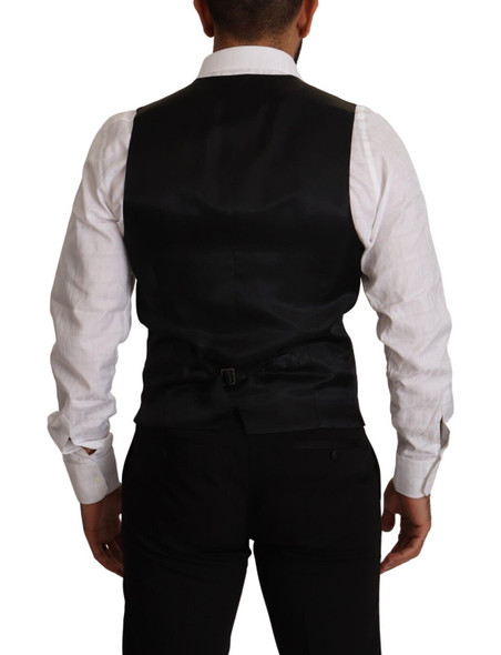 Dolce & Gabbana Blue Striped Wool Stretch Waistcoat Vest Dolce & Gabbana Blue Striped Wool Stretch Waistcoat Vest