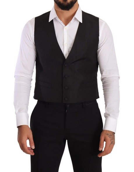 Dolce & Gabbana Gray Silk Slim Fit Waistcoat Formal Vest Dolce & Gabbana Gray Silk Slim Fit Waistcoat Formal Vest