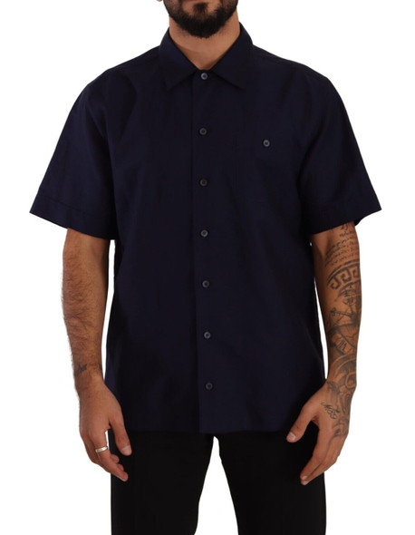 Dolce & Gabbana Navy Blue Button Down Short Sleeves Shirt Dolce & Gabbana Navy Blue Button Down Short Sleeves Shirt