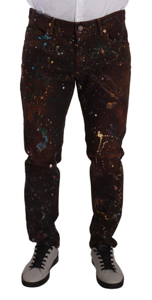 Dolce & Gabbana Brown Splash Color Cotton Regular Denim Jeans Dolce & Gabbana Brown Splash Color Cotton Regular Denim Jeans
