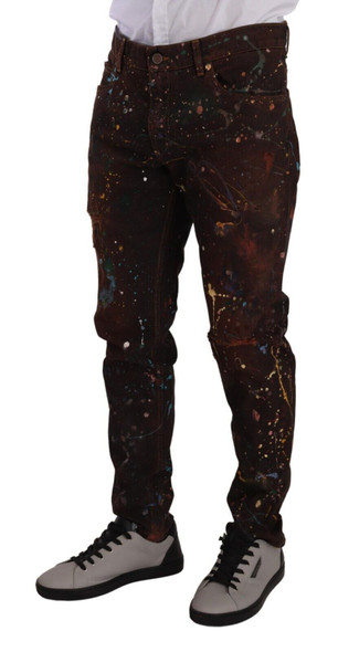 Dolce & Gabbana Brown Splash Color Cotton Regular Denim Jeans Dolce & Gabbana Brown Splash Color Cotton Regular Denim Jeans