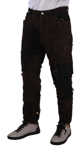 Dolce & Gabbana Brown Cotton Distressed Regular Denim Jeans Dolce & Gabbana Brown Cotton Distressed Regular Denim Jeans