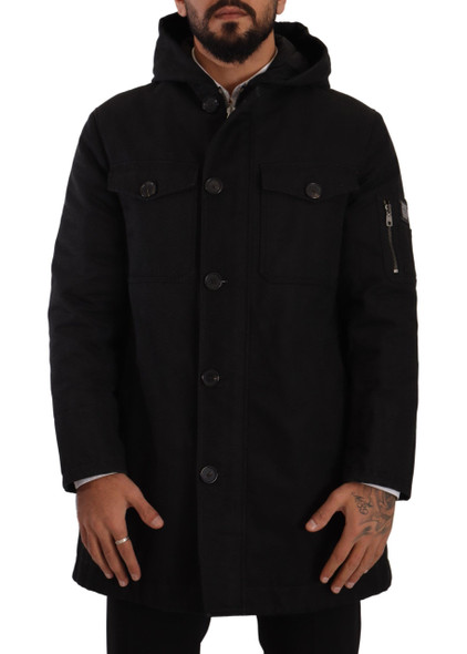 Dolce & Gabbana Black Denim Hooded Parka Coat Winter Jacket Dolce & Gabbana Black Denim Hooded Parka Coat Winter Jacket