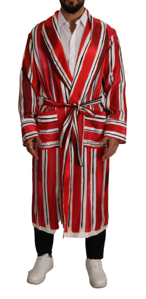Red White Striped Silk Mens Night Gown Robe Red White Striped Silk Mens Night Gown Robe