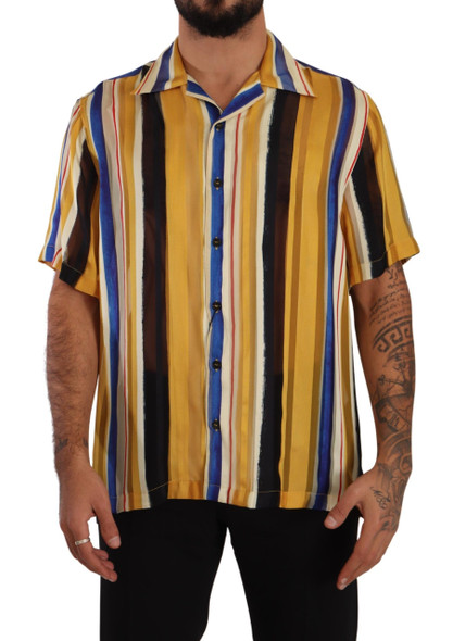 Dolce & Gabbana Yellow Striped Short Sleeve Silk Shirt Dolce & Gabbana Yellow Striped Short Sleeve Silk Shirt