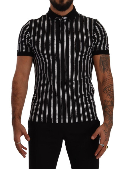 Dolce & Gabbana Black White Striped Polo Short Sleeve T-shirt Dolce & Gabbana Black White Striped Polo Short Sleeve T-shirt