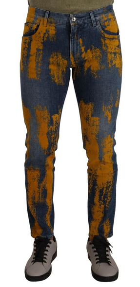 Dolce & Gabbana Blue Yellow Dye Cotton Skinny Men Denim Jeans Dolce & Gabbana Blue Yellow Dye Cotton Skinny Men Denim Jeans