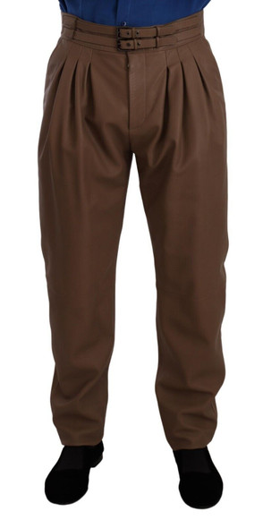 Brown Leather Tapered High Waist Pants Brown Leather Tapered High Waist Pants