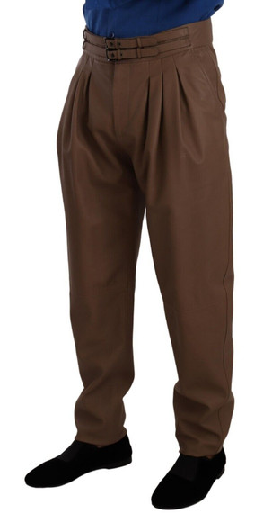 Dolce & Gabbana Brown Leather Tapered High Waist Pants Dolce & Gabbana Brown Leather Tapered High Waist Pants