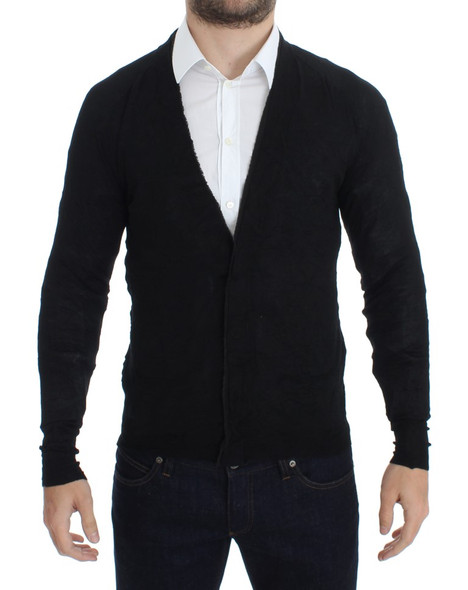 Costume National Black Fine Wool Button Cardigan Costume National Black Fine Wool Button Cardigan