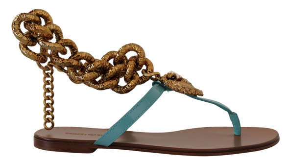 Dolce & Gabbana Blue Leather Devotion Flats Sandals Dolce & Gabbana Blue Leather Devotion Flats Sandals