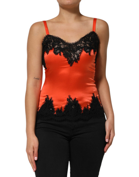 Dolce & Gabbana Red Black Lace Trim Silk Sleeveless Tank Top Dolce & Gabbana Red Black Lace Trim Silk Sleeveless Tank Top