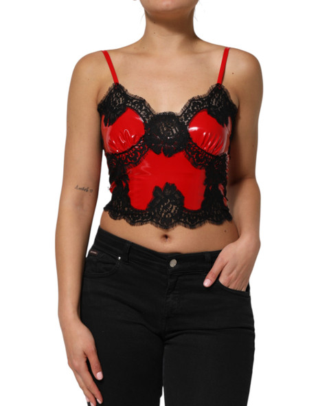 Dolce & Gabbana Red Black Lace Trim Polyester Sleeveless Tank Top Dolce & Gabbana Red Black Lace Trim Polyester Sleeveless Tank Top