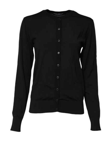 Black Wool Knit Round Neck Cardigan Sweater Black Wool Knit Round Neck Cardigan Sweater