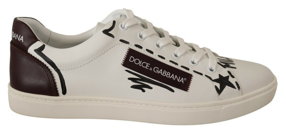 Dolce & Gabbana White Bordeaux Leather Low Tops Sneakers Dolce & Gabbana White Bordeaux Leather Low Tops Sneakers
