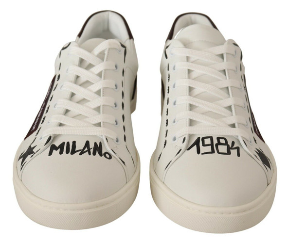 Dolce & Gabbana White Bordeaux Leather Low Tops Sneakers Dolce & Gabbana White Bordeaux Leather Low Tops Sneakers