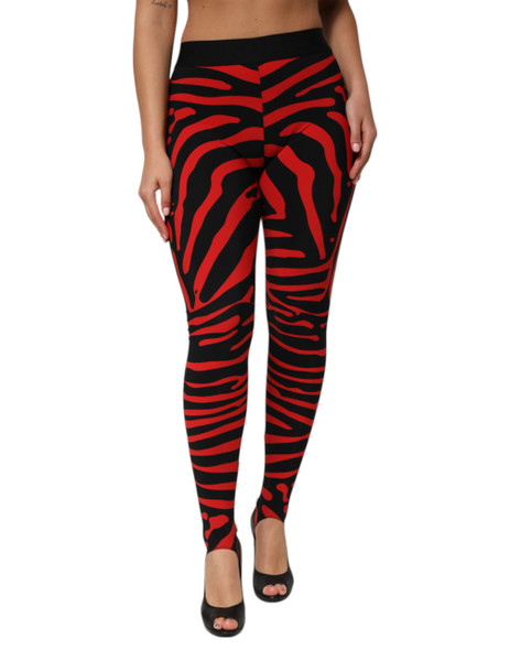 Dolce & Gabbana Black Red Nylon Logo Waisted Leggings Pants Dolce & Gabbana Black Red Nylon Logo Waisted Leggings Pants