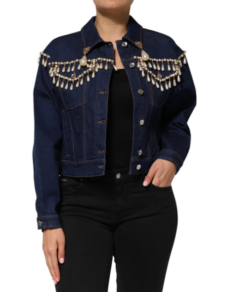 Dolce & Gabbana Blue Cotton Denim Crystal Embellished Jacket Dolce & Gabbana Blue Cotton Denim Crystal Embellished Jacket