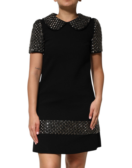 Dolce & Gabbana Black Crystal Embellished Collared Mini Dress Dolce & Gabbana Black Crystal Embellished Collared Mini Dress
