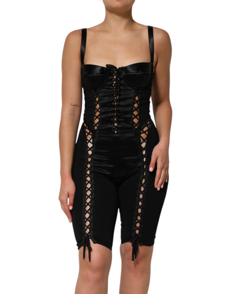 Dolce & Gabbana Black Corset Lace Bodycon Jumpsuit Mini Dress Dolce & Gabbana Black Corset Lace Bodycon Jumpsuit Mini Dress