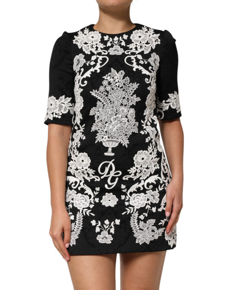 Dolce & Gabbana Black Lace Trim Short Sleeves A-line Dress Dolce & Gabbana Black Lace Trim Short Sleeves A-line Dress