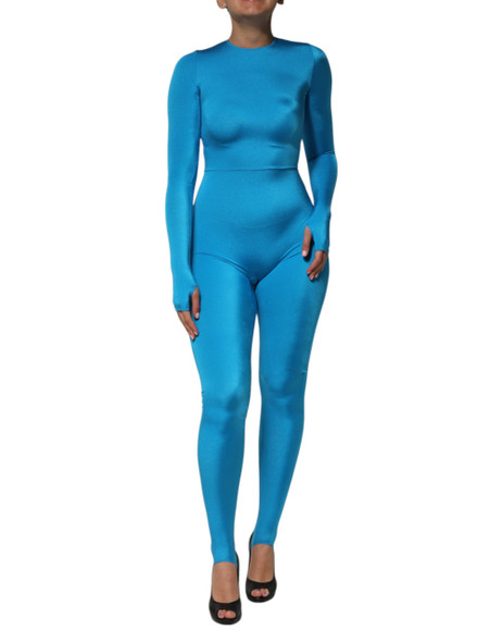 Dolce & Gabbana Blue Nylon Crew Neck Bodycon Jumpsuit Dress Dolce & Gabbana Blue Nylon Crew Neck Bodycon Jumpsuit Dress