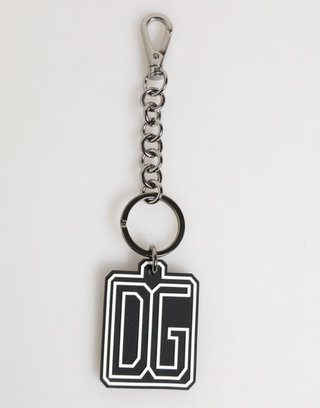 Dolce & Gabbana Black White DG Rubber Logo Silver Men Keychain Keyring Dolce & Gabbana Black White DG Rubber Logo Silver Men Keychain Keyring