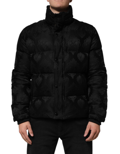 Dolce & Gabbana Black Jacquard Quilted Puffer Bomber Jacket Dolce & Gabbana Black Jacquard Quilted Puffer Bomber Jacket