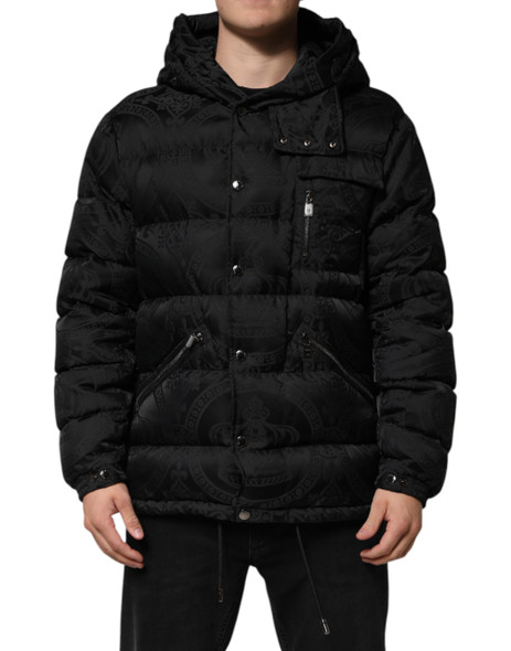 Dolce & Gabbana Black Jacquard Quilted Puffer Hooded Jacket Dolce & Gabbana Black Jacquard Quilted Puffer Hooded Jacket