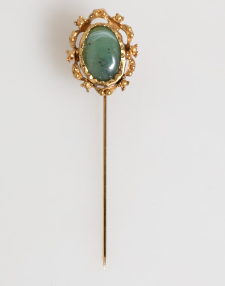 Gold Tone Green Stone Antique Men Accessory Brooch Pin Gold Tone Green Stone Antique Men Accessory Brooch Pin