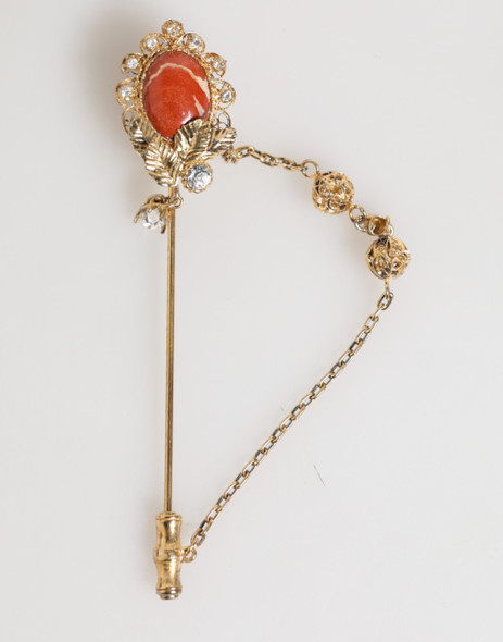 Dolce & Gabbana Gold Brass Crystal Chain 925 Sterling Silver Pin Brooch SMY11077 Dolce & Gabbana Gold Brass Crystal Chain 925 Sterling Silver Pin Brooch SMY11077