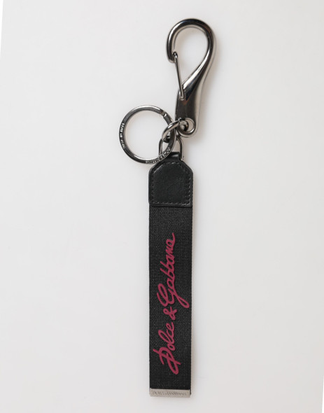 Dolce & Gabbana Black Red Polyester DG Logo Silver Men Keychain Keyring Dolce & Gabbana Black Red Polyester DG Logo Silver Men Keychain Keyring