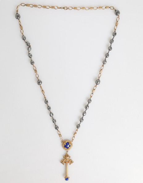 Gold Tone Beaded Chain Religious Cross Necklace Gold Tone Beaded Chain Religious Cross Necklace