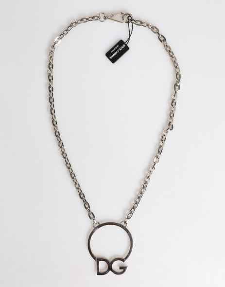 Silver Tone Brass Chain DG Logo Pendant Men Necklace Silver Tone Brass Chain DG Logo Pendant Men Necklace