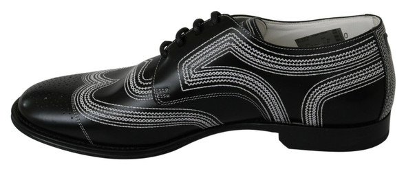 Dolce & Gabbana Black Leather Derby Formal White Lace Shoes Dolce & Gabbana Black Leather Derby Formal White Lace Shoes
