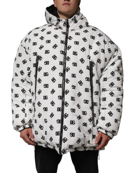 Dolce & Gabbana White DG Monogram Hooded Puffer Jacket Dolce & Gabbana White DG Monogram Hooded Puffer Jacket