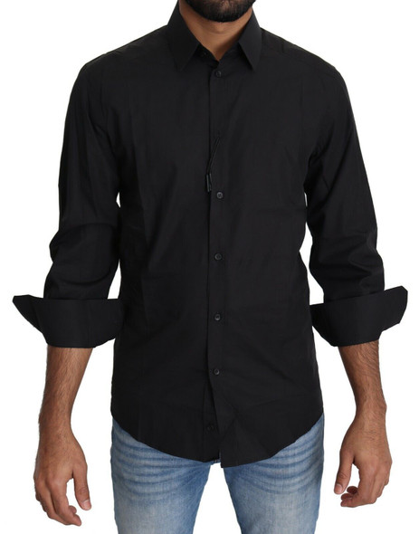 Dolce & Gabbana Black Cotton Formal Dress Men Top Shirt Dolce & Gabbana Black Cotton Formal Dress Men Top Shirt