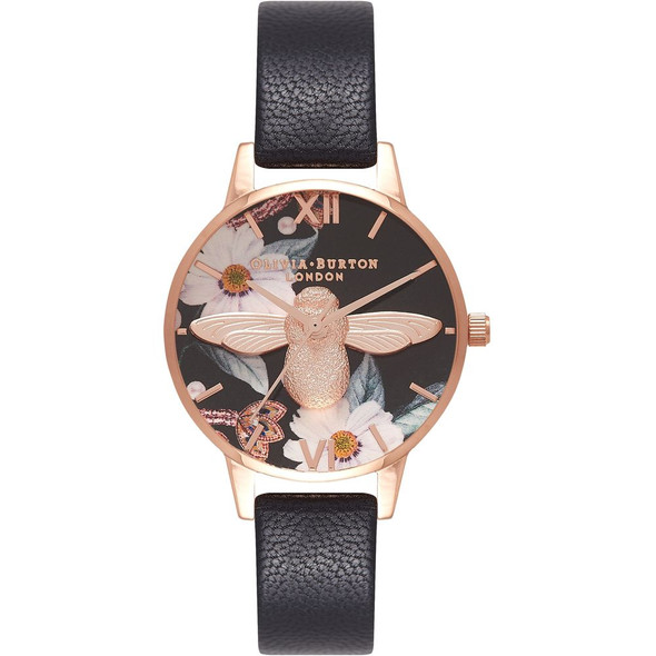 Olivia Burton Black Artificial Leather Watch OBOB16BF05AC Olivia Burton Black Artificial Leather Watch OBOB16BF05AC