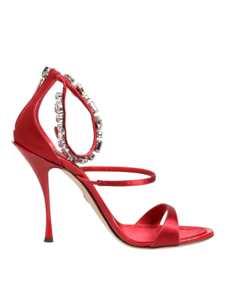 Dolce & Gabbana Red Satin Crystals Keira Sandals Heels Shoes Dolce & Gabbana Red Satin Crystals Keira Sandals Heels Shoes