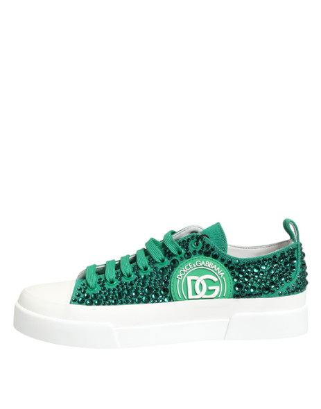 Dolce & Gabbana Green Portofino Crystal DG Logo Sneakers Shoes Dolce & Gabbana Green Portofino Crystal DG Logo Sneakers Shoes